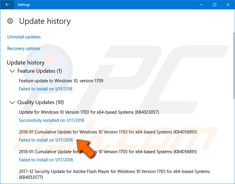 windows update history windows 10 step 2