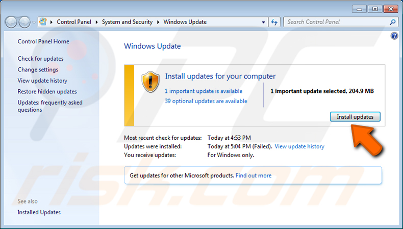 how to run windows update windows 7 step 1