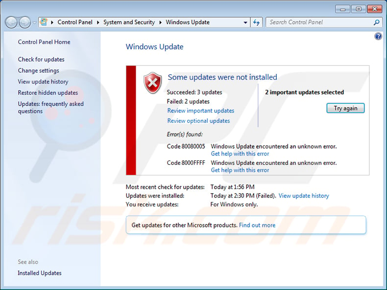 what to do if windows 7 pro failed to update 100 updates