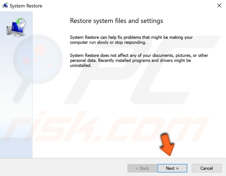 run system restore step 2