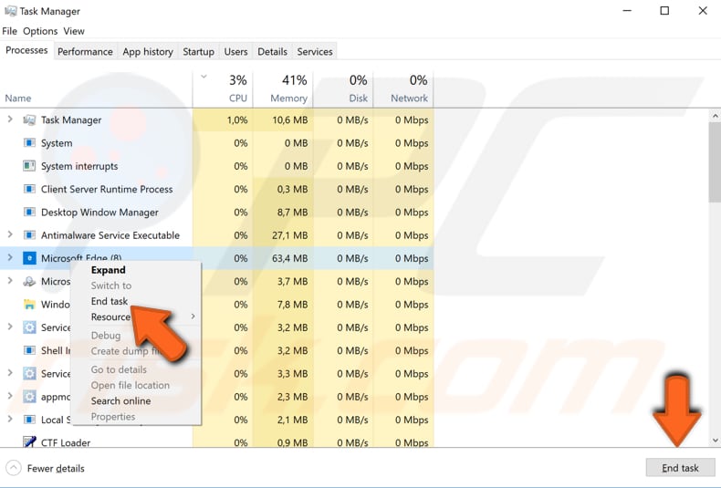 end other edge processes using task manager step 2