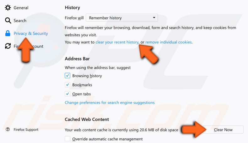 clear your browser browsing data Mozilla step 2