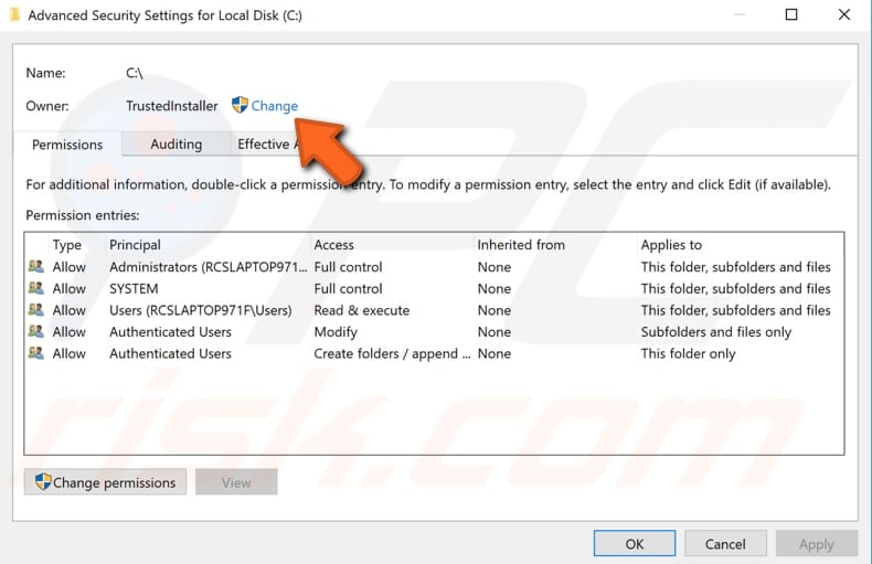 change ownership of your drive step 3