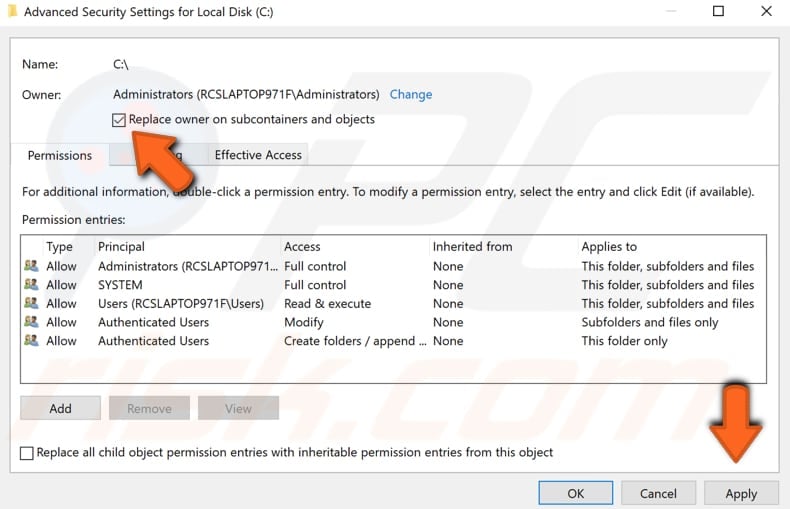 change ownership of your drive step 7