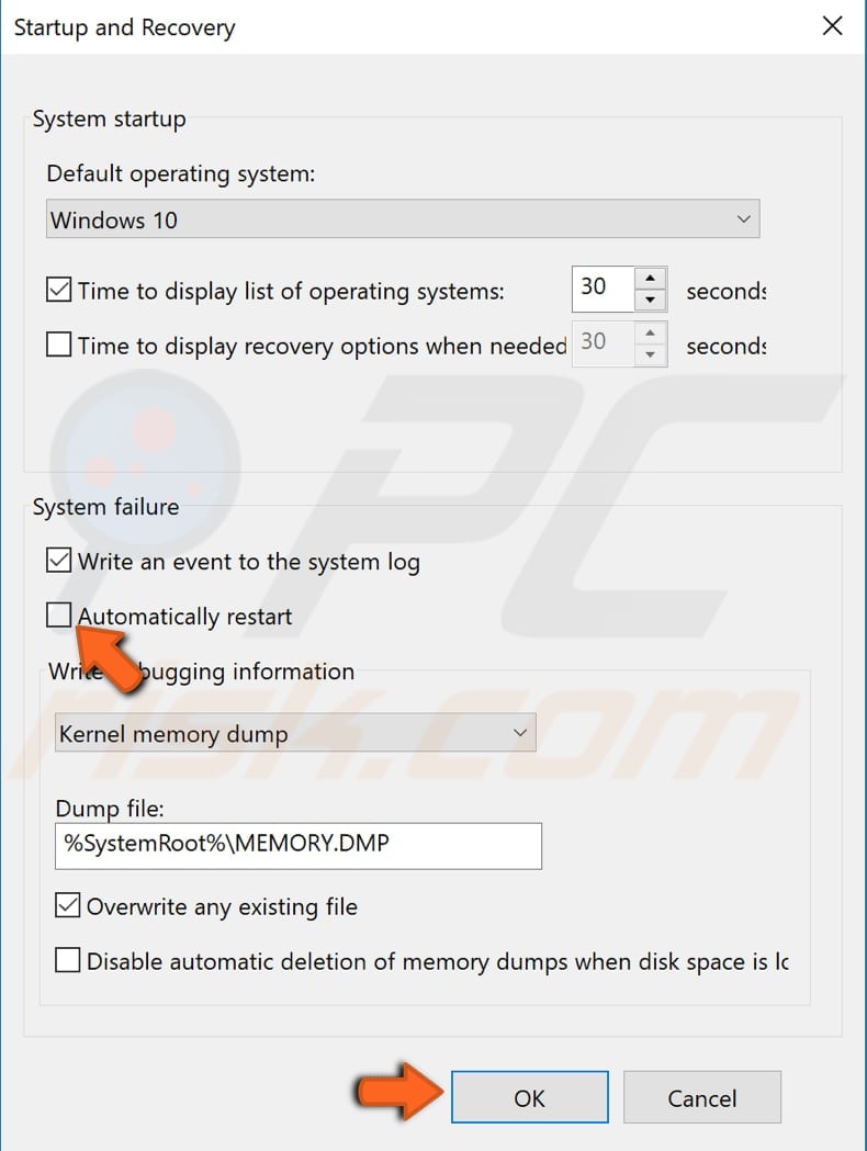 disable automatic restart step 4