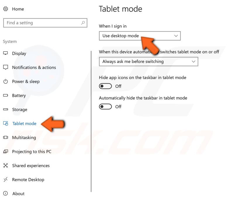 disable tablet mode step 4