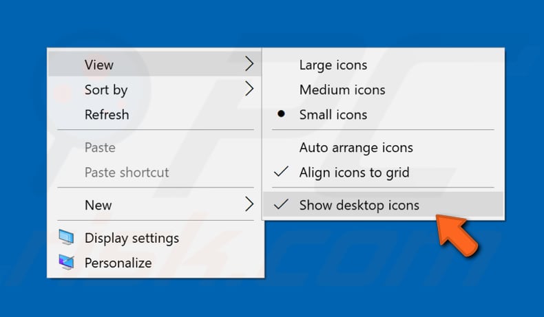 enable show desktop icons option 
