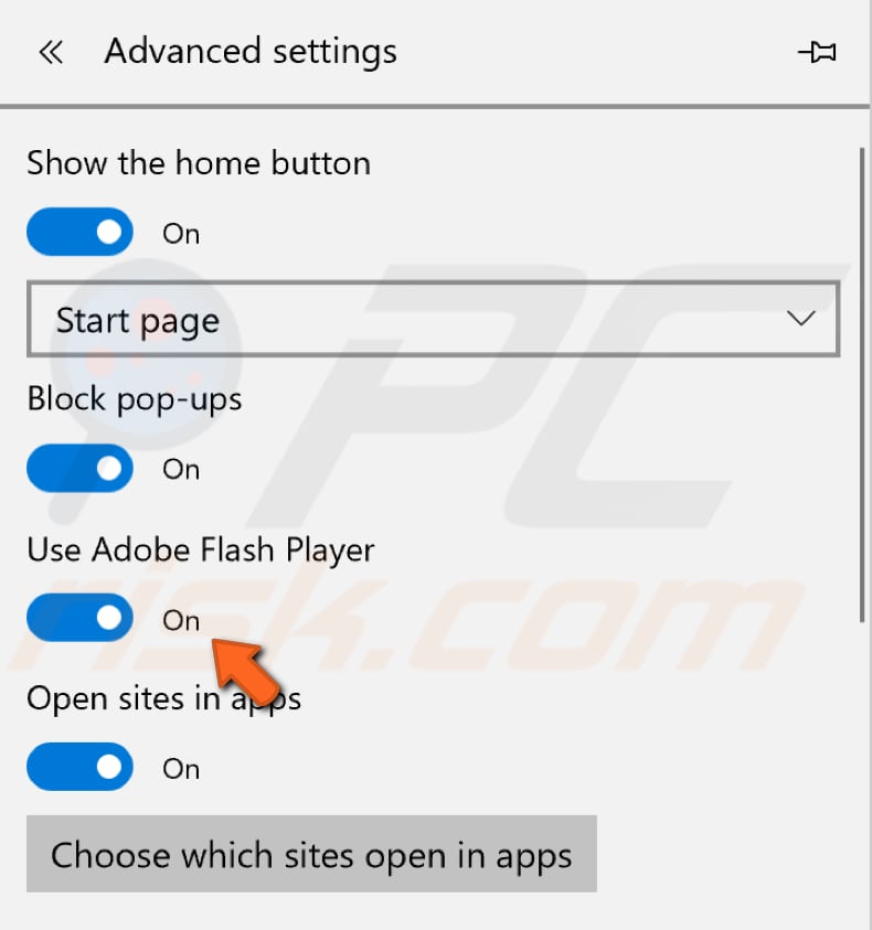 enable adobe flash player in microsoft edge step 3