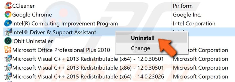 uninstall intel driver utility step 3