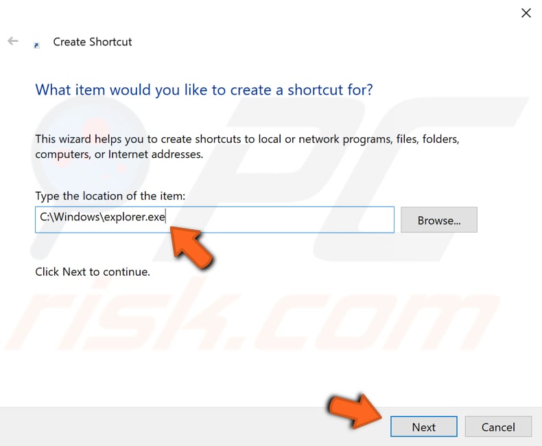 create a new file explorer shortcut step 2
