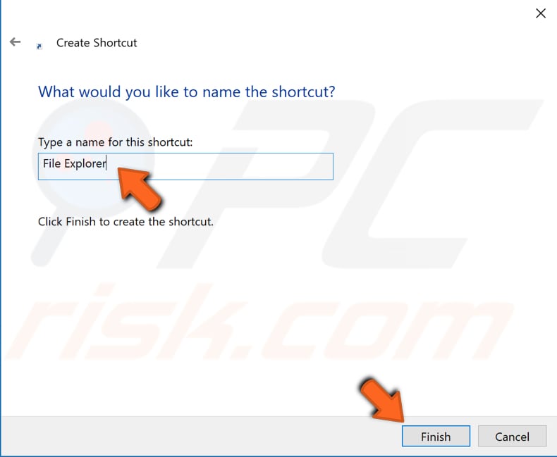 create a new file explorer shortcut step 3