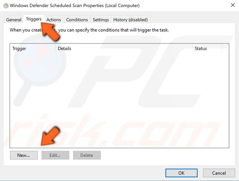 reschedule windows defender using task scheduler step 4