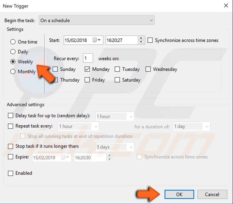 reschedule windows defender using task scheduler step 5