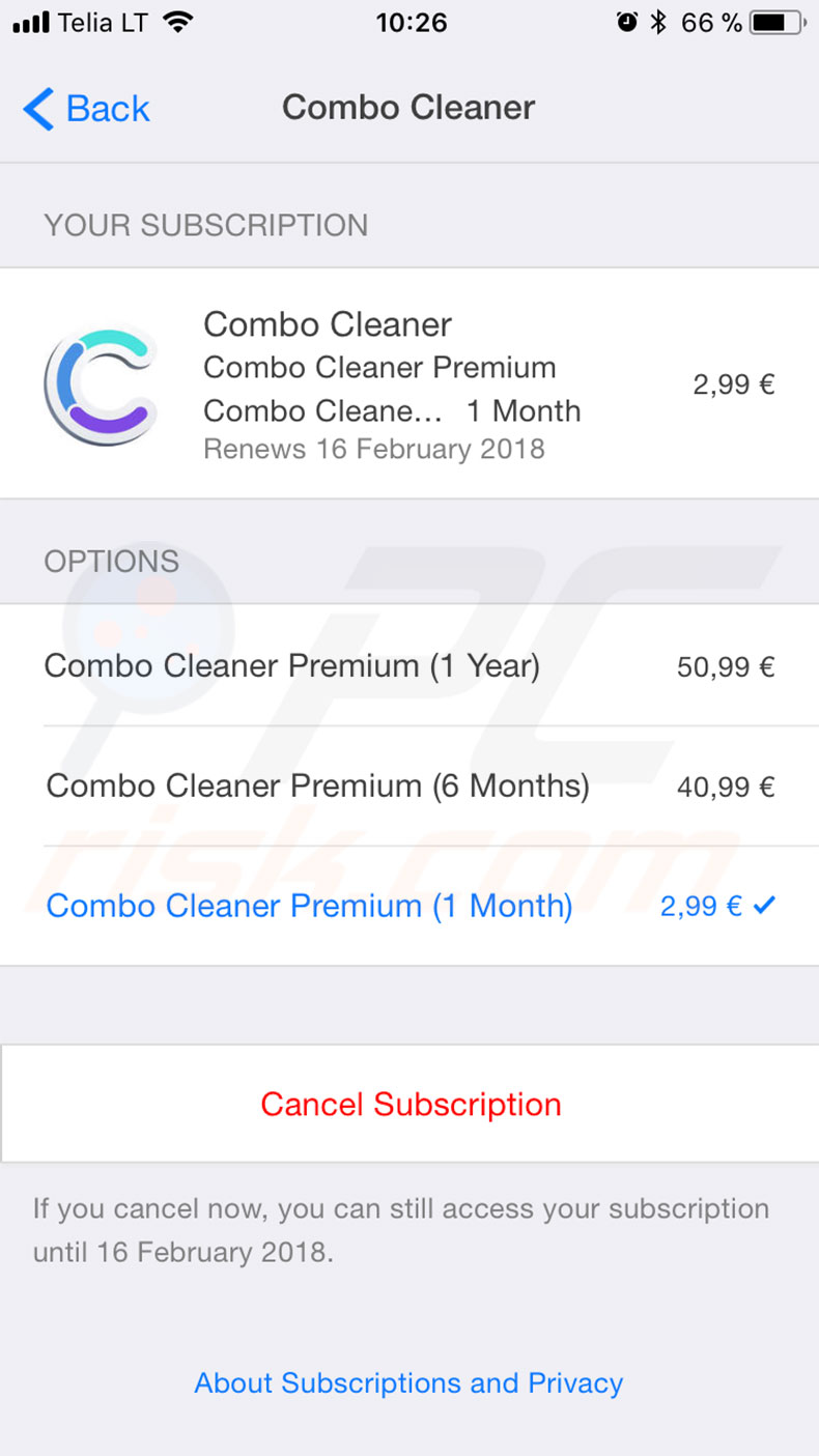 combo cleaner cancel subscription