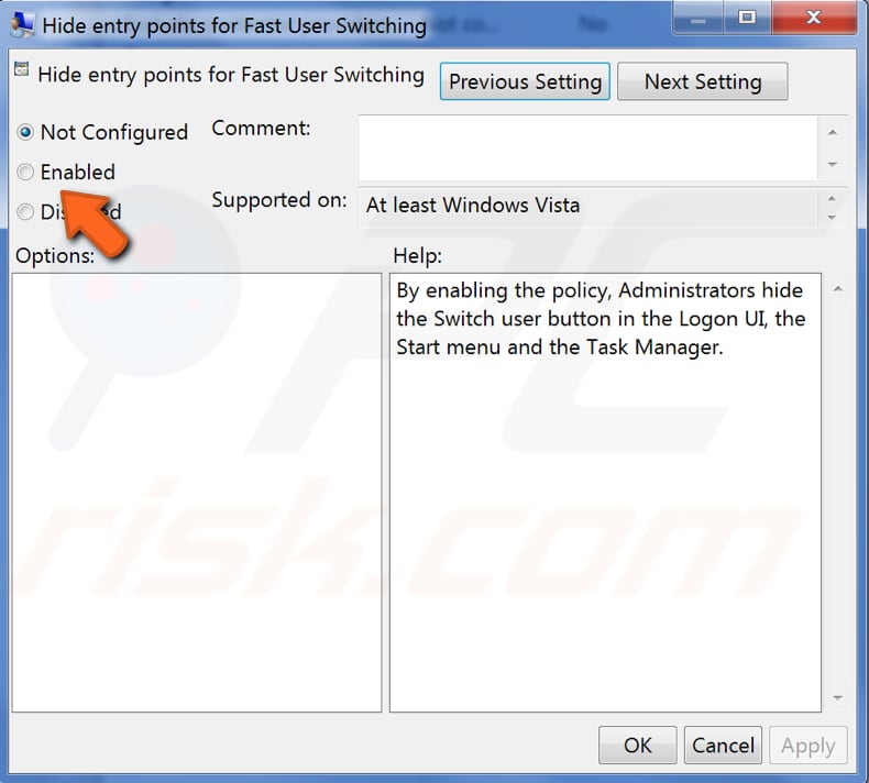disable fast user switching using group policy editor step 4