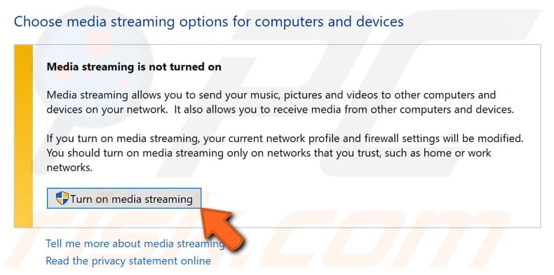 enable DLNA streaming server step 6