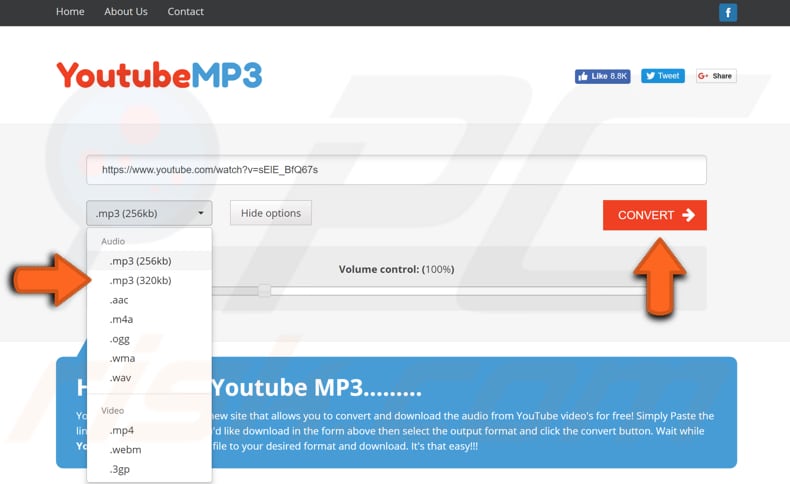 extract audio using youtubemp3 step 1