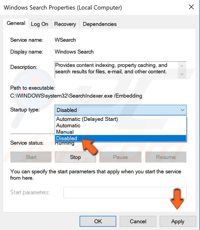 disable windows search service step 3