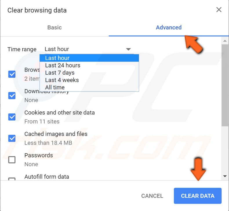 clear chrome browsing data step 4