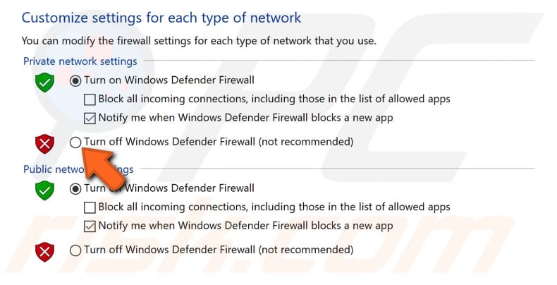 temporarily disable your firewall step 3
