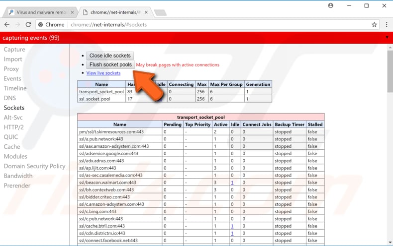 flush sockets in chrome step 2