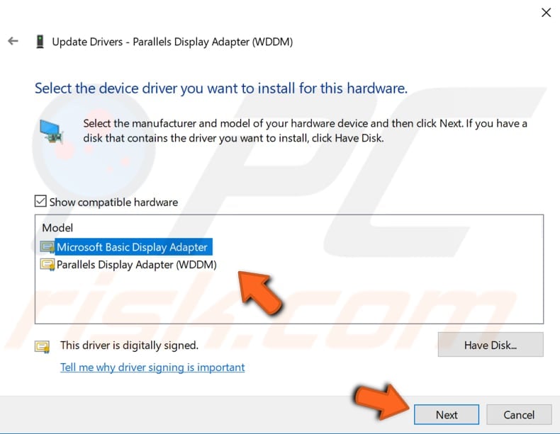 Select an older driver version and click Next