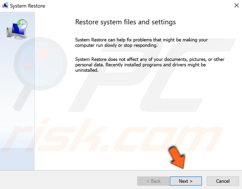 restore your system step 3