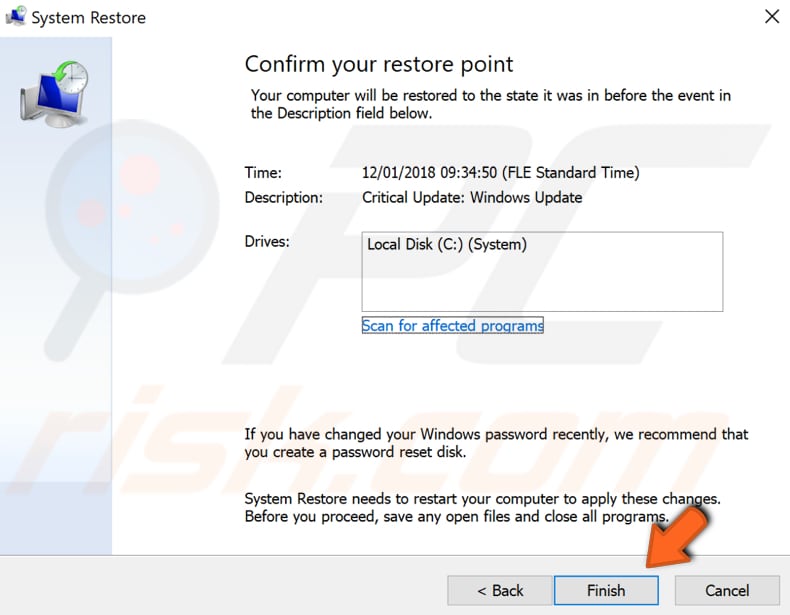restore your system step 5