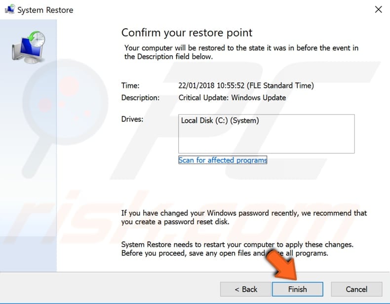 fix bsod using system restore step 6