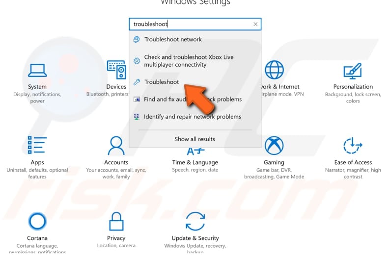 run network troubleshooter step 1