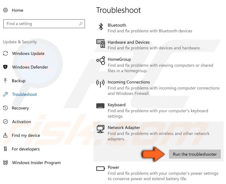 run network troubleshooter step 2