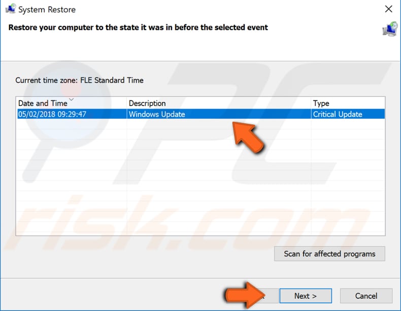 restore your system using restore point step 3