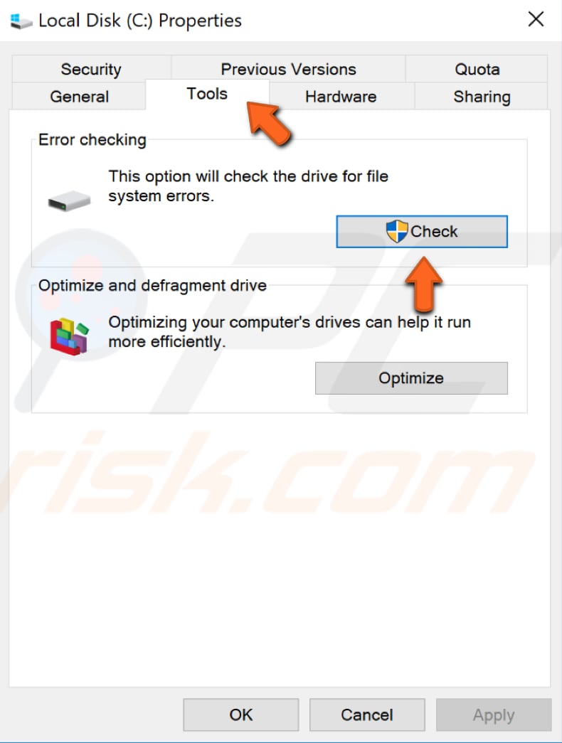 fix memory management check disk for errors step 4