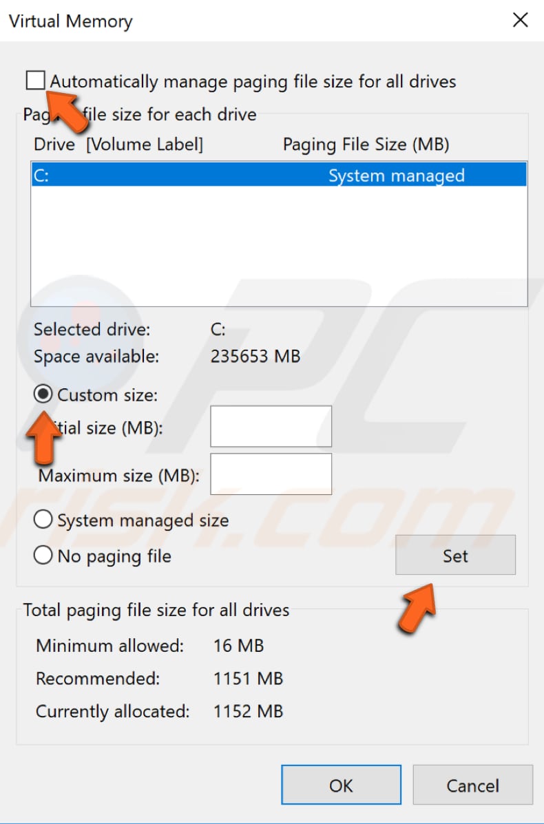 fix memory management increase your virtual memory step 4