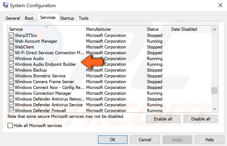 check windows audio services step 6