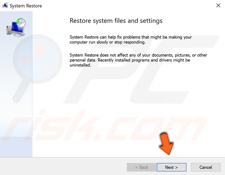 restore system using restore point step 2
