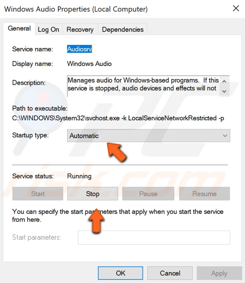 restart audio service step 4