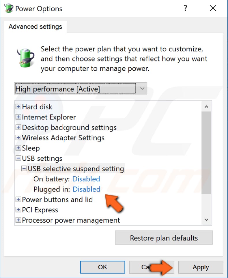 disable usb selective suspend setting step 3