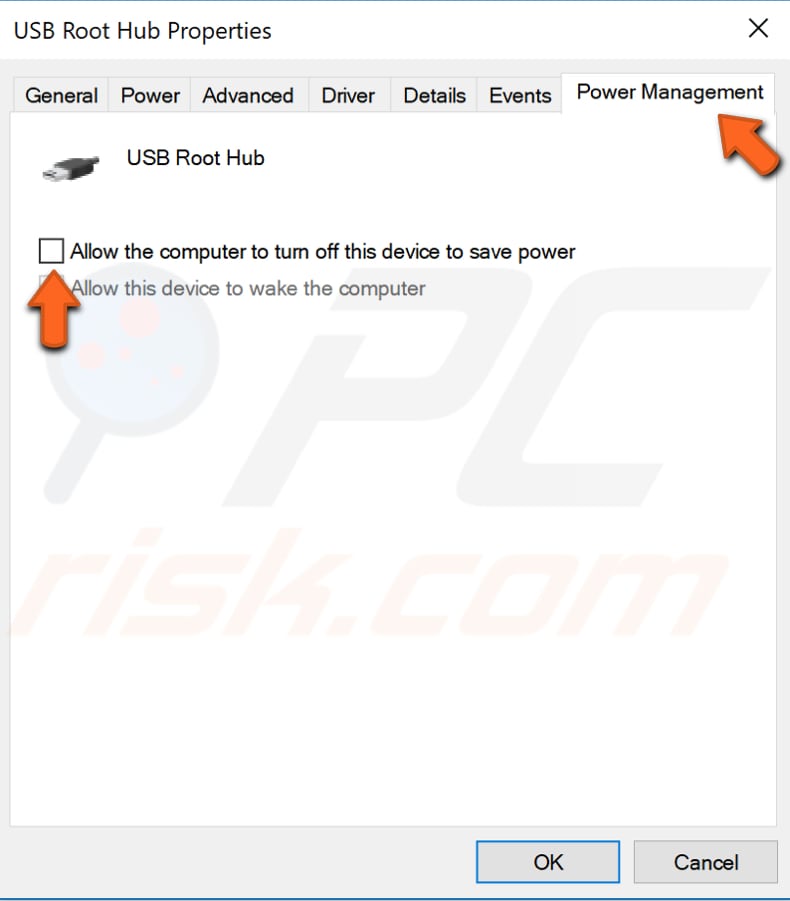 adjust usb root hub power management settings step 2