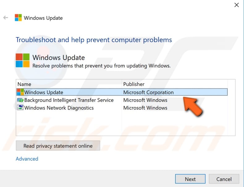 Windows update troubleshooter