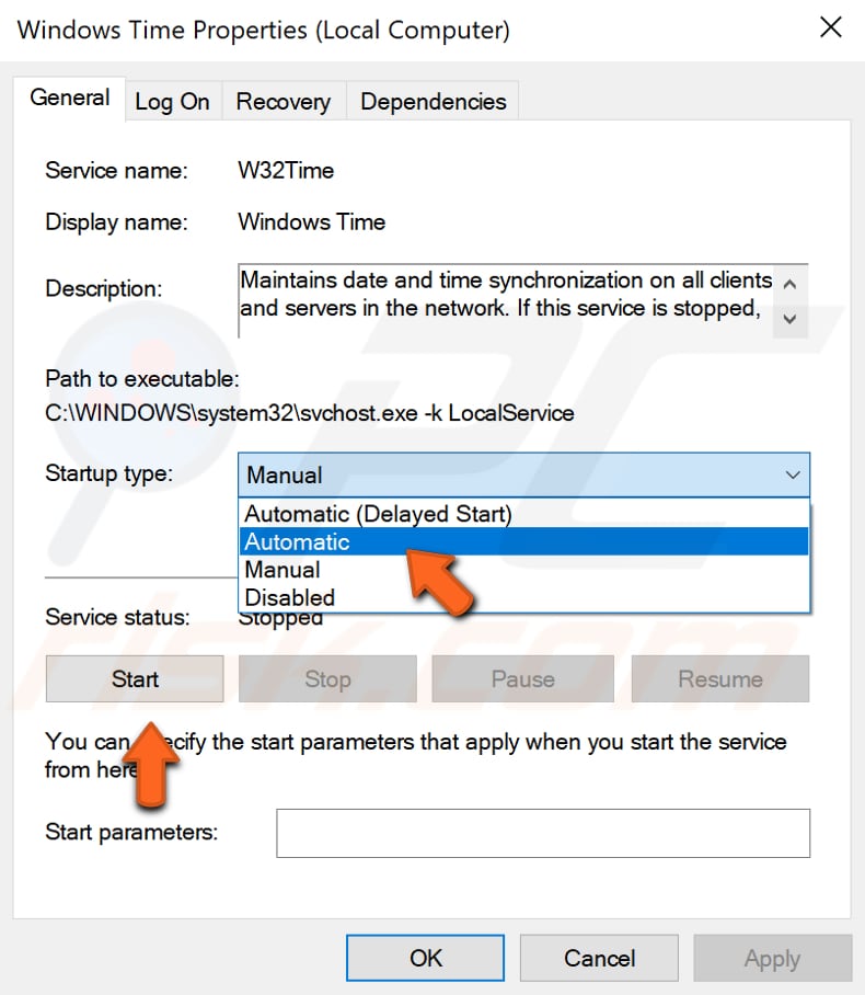 re-register windows time service step 7