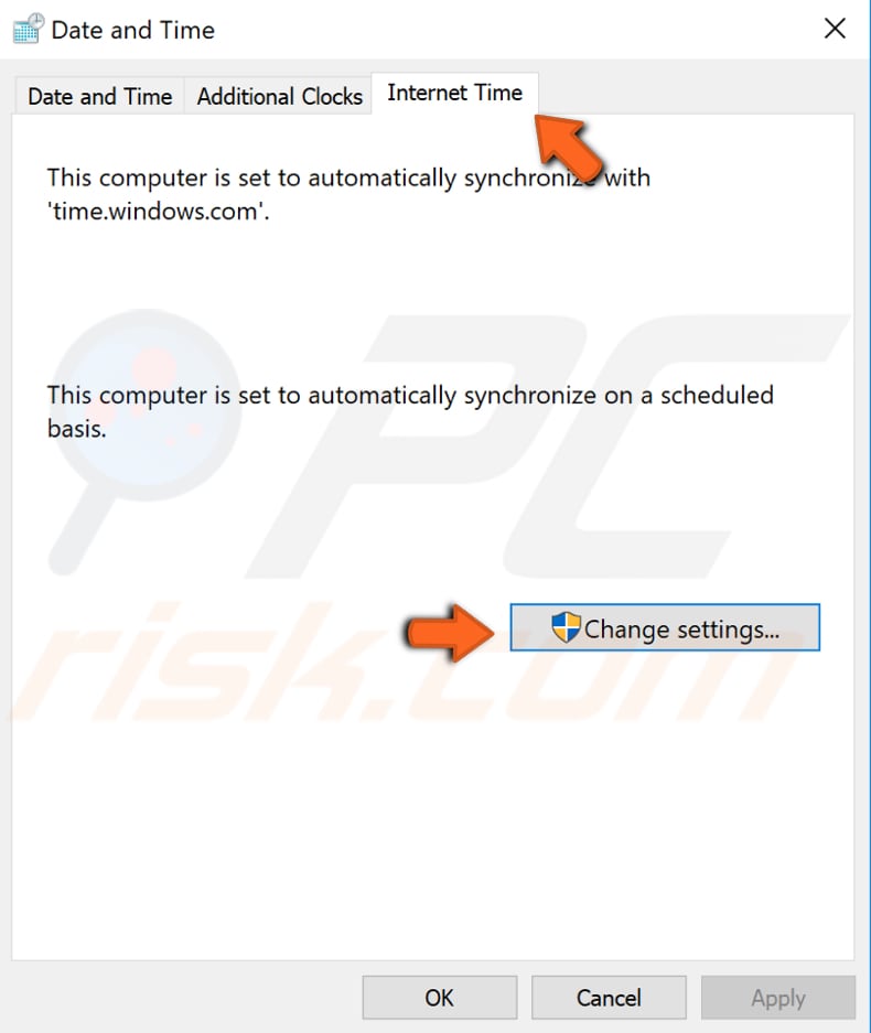 synchronize your windows clock with another time server step 2