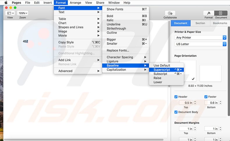 how do you show a number squared in word for mac 2011