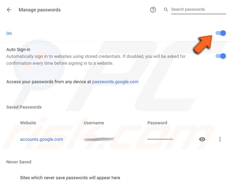 how to stop chrome from asking to save passwords step 4