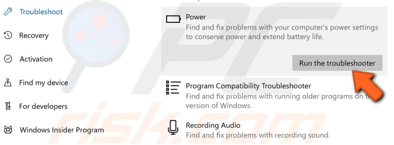 run power troubleshooter step 2