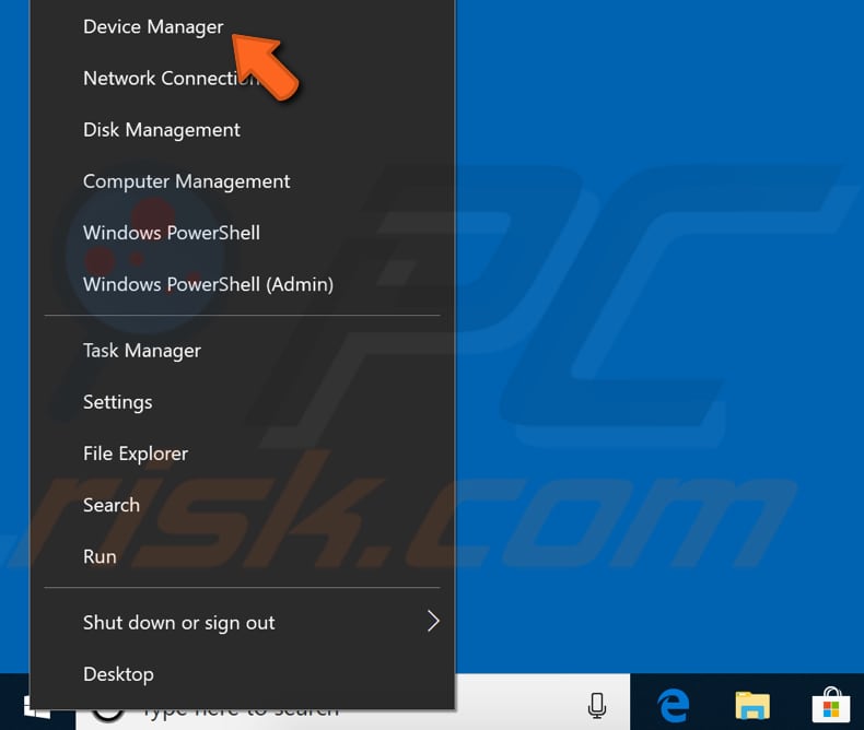 open device manager from quick access windows 10