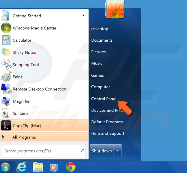 open device manager from control panel windows 7 step 1