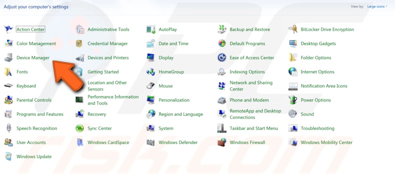 open device manager from control panel windows 7 step 2