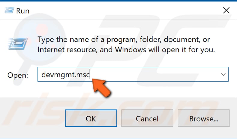 open device manager using run command windows 10 step 2