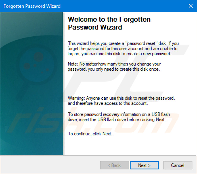 remove password using password reset disk step 2